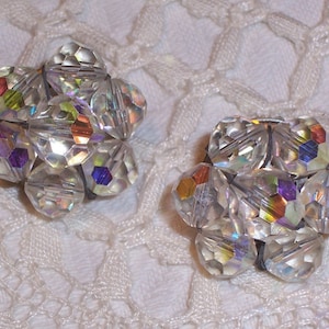 Vintage Aurora Borealis Crystal Clip On Earrings