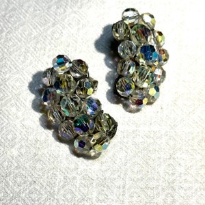 Vintage Aurora Borealis Crystal Clip On Earrings