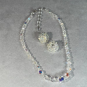 Vintage Aurora Borealis Necklace and Earring Jewelry Set Estate