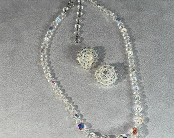 Vintage Aurora Borealis Necklace and Earring Jewelry Set Estate