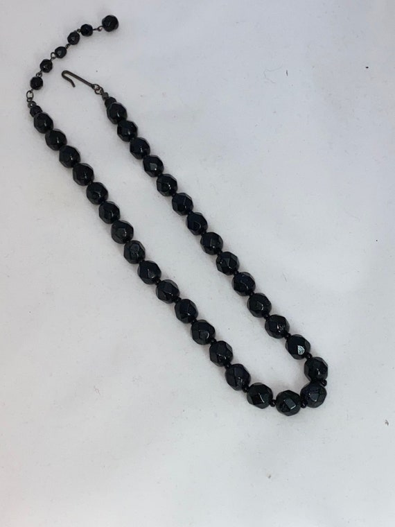 Vintage Black Glass Bead Necklace - image 2