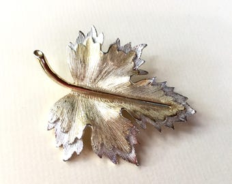 Vintage Two Tone Silver and Gold Leaf Brooch or Pin by Sarah Coventry