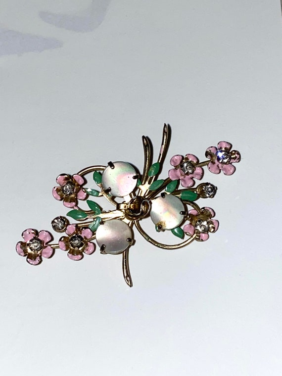 Vintage Pin or Brooch With Mother of Pearl and En… - image 2