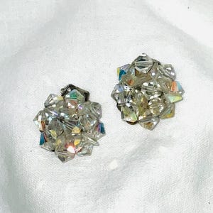 Vintage Aurora Borealis Crystal Clip On Earrings