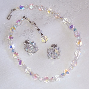 Vintage Aurora Borealis Necklace and Earrings Jewelry Set Estate