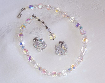 Vintage Aurora Borealis Necklace and Earrings Jewelry Set Estate