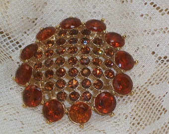 Vintage Amber Rhinestone Brooch by Monet