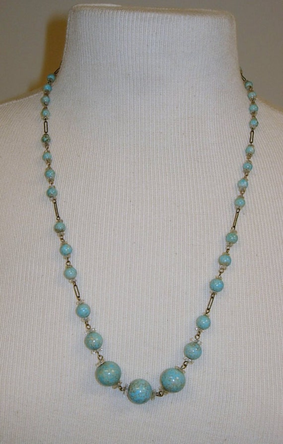 Vintage Blue and White Glass Bead Necklace - image 3