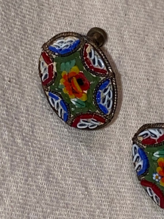 Vintage Micro Mosaic Glass Earrings - Screw backs… - image 2