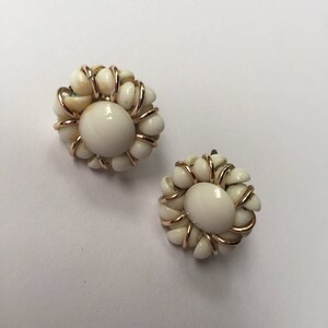 Vintage White Bead Clip On Earrings