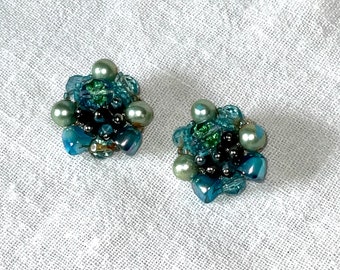 Vintage Blue Glass Earrings - Clip Ons