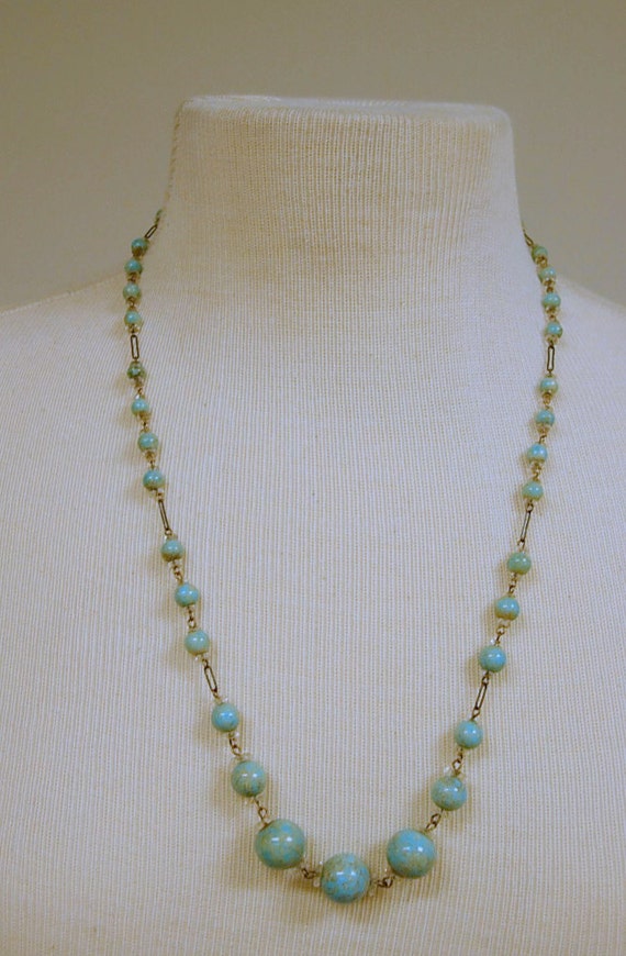 Vintage Blue and White Glass Bead Necklace - image 2