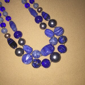 Vintage 2 Strand  Blue Glass Bead Necklace Jewelry