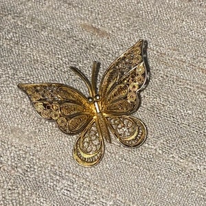 Vintage Sterling with A Gold Wash Filigree Butterfly Pin Estate Jewelry Estate