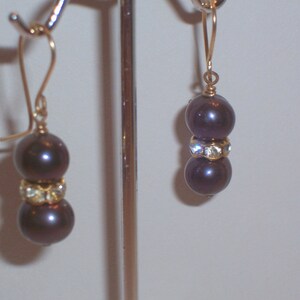 Handmade Freshwater Gray Pearl Earrings with Rhinestone Rondells - Pierced
