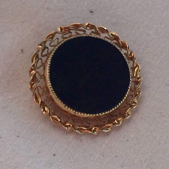 Vintage Black and Gold Brooch or Pin with Glass S… - image 6