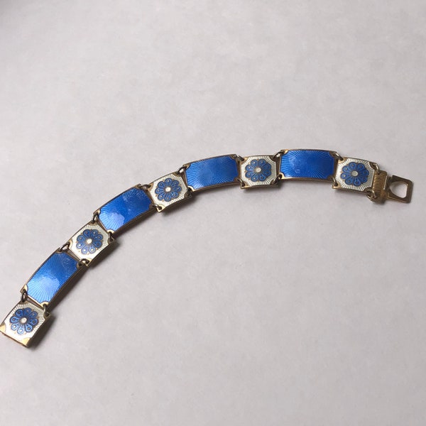 Vintage Sterling Bracelet Signed David Andersen Anderson Guioche and Vermeil Link Enamel