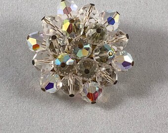 Vintage Aurora Borealis Brooch Glass Beads