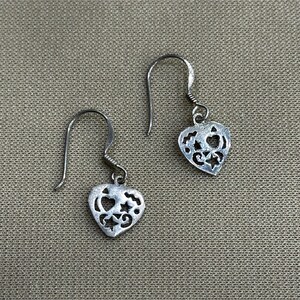 Vintage Sterling Silver 925 Pierced Earrings Heart Design