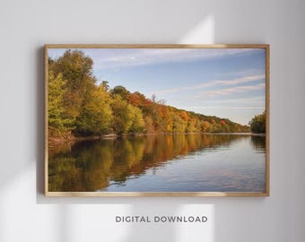 Autumn River Reflection Printable | River Digital Image | Fall Foliage Wall Art | Grand Ravines Printable | Grand River Photography |
