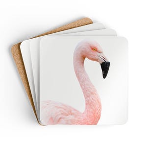 Pink Flamingo Coaster Set | Flamingo Coasters | Drink Coasters | Tropical Coaster Set | Pink Square Coasters | Gift for Flamingo Lovers |