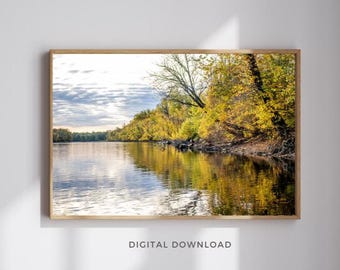 Autumn Colors Digital Image | Grand River Printable | Michigan Seasonal Reflections Art | Seasonal Photography | Fall Foliage Wall Art |