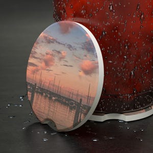 Autoachtbaan Marina Sunrise | Bekerhouder speksteen onderzetter | Voertuigaccessoire | Bekerhouder | Autodecoratie zeilboot | Auto-interieurdecoratie |