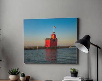 Cuadro en lienzo del faro Big Red, arte mural náutico de Holland, Michigan