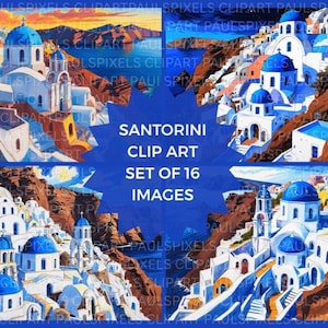Lot de cliparts de Santorin | Lot de 16 Images Clipart | Lot de cliparts des îles grecques | Clipart vacances | Clipart stationnaire | Images POD |