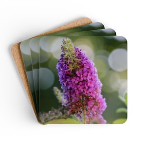 Purple Butterfly Bush Coaster Set | Purple Floral Drink Coasters | High Gloss MDF Coaster Set | Nature Coaster Set | Housewarming Gift |