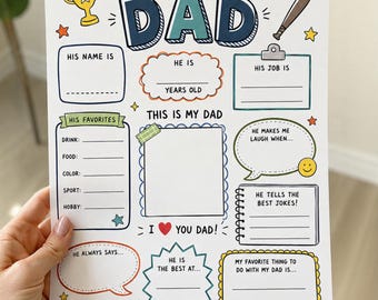 Cuestionario de recuerdo para niños: Todo sobre mi papá para el Día del Padre (Descarga digital)