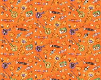 SALE - Pumpkin Gang Candy Treats Toss in Orange by Studio E - 1 Yard