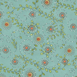 SALE - Tree Huggers Swirly Floral in Turquoise by Studio E - 1 Yard 24 inches