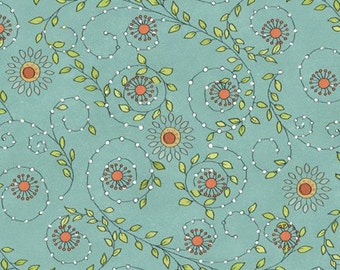 SALE - Tree Huggers Swirly Floral in Turquoise by Studio E - 1 Yard
