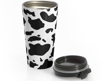 Black and White Cow Print Stainless Steel Travel Mug | Animal Pattern