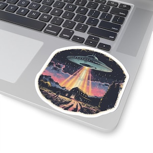 Naklejki retro UFO: błyszczące naklejki science fiction z latającym spodkiem
