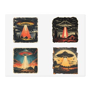 Arkusz naklejek z motywem UFO: Naklejki retro z latającym spodkiem