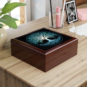 Tree of Life Jewelry Box: Rubberwood Trinket Organizer