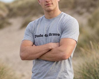 Dude 44 Bravo T-Shirt Text Graphic, Military-Inspired Tee