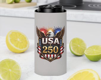 アメリカ建国250周年記念缶クーラー｜愛国的な国旗デザイン、250周年