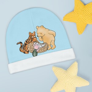 Gorro de bebé con un divertido oso de dibujos animados y amigos, bonito gorro para bebé, adorable gorro para recién nacido, regalo para baby shower, gorro de dibujos animados para niño pequeño.