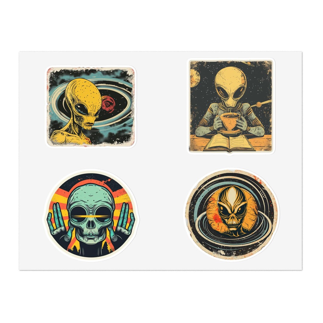 Sticker Sheet Bundle, Vintage Aliens Stickers, Retro UFO Decals, Outer ...