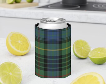 Grün Blau Tartan karierter Dosenkühler | Schottisches Karomuster, isolierte Dosenhülle