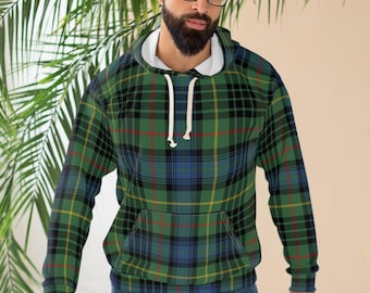 Bluza z kapturem w zielono-niebieską kratę tartanową | Sweter w szkocką kratę