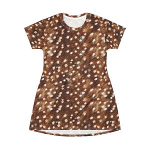 Spotted Fawn Fur Pattern T-Shirt Dress | All-Over Print image 2