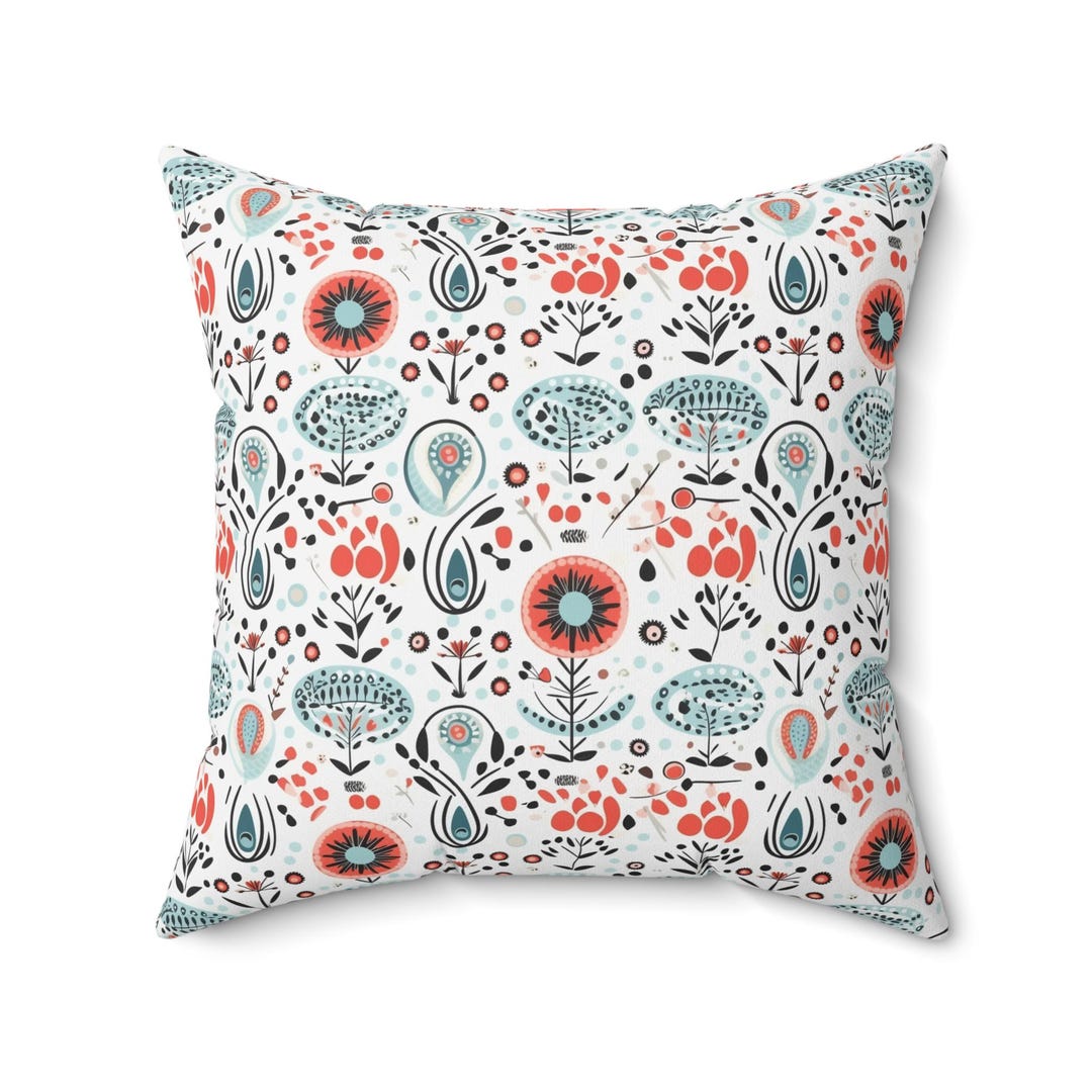 Scandinavian Floral Folk Art Throw Pillow Spun Polyester Square Pillow ...