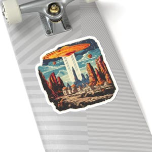 Naklejki retro z obcymi planetami: błyszczące naklejki science fiction z UFO