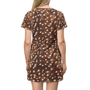 Spotted Fawn Fur Pattern T-Shirt Dress | All-Over Print image 3