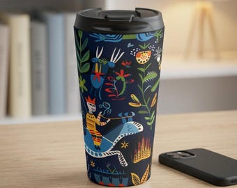 Norwegische Volkskunst Reisebecher | Skurriles Blumentiermuster