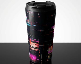 Neon glitch abstracte roestvrijstalen reismok | Cyber City Lines